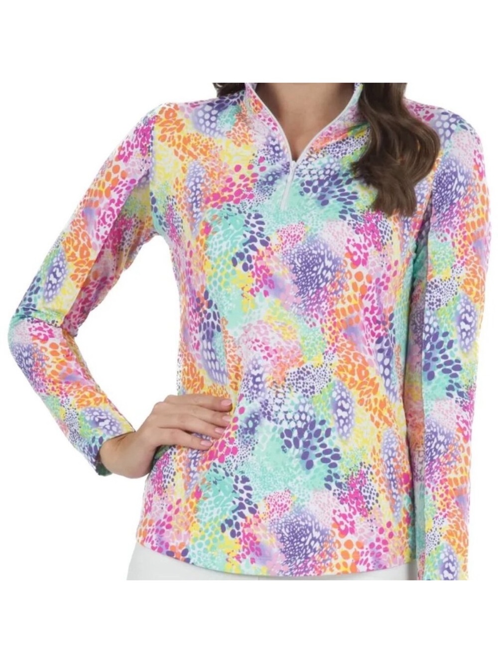 IBKUL Women's Lessie Print Long Sleeve Mock Neck Golf Top
